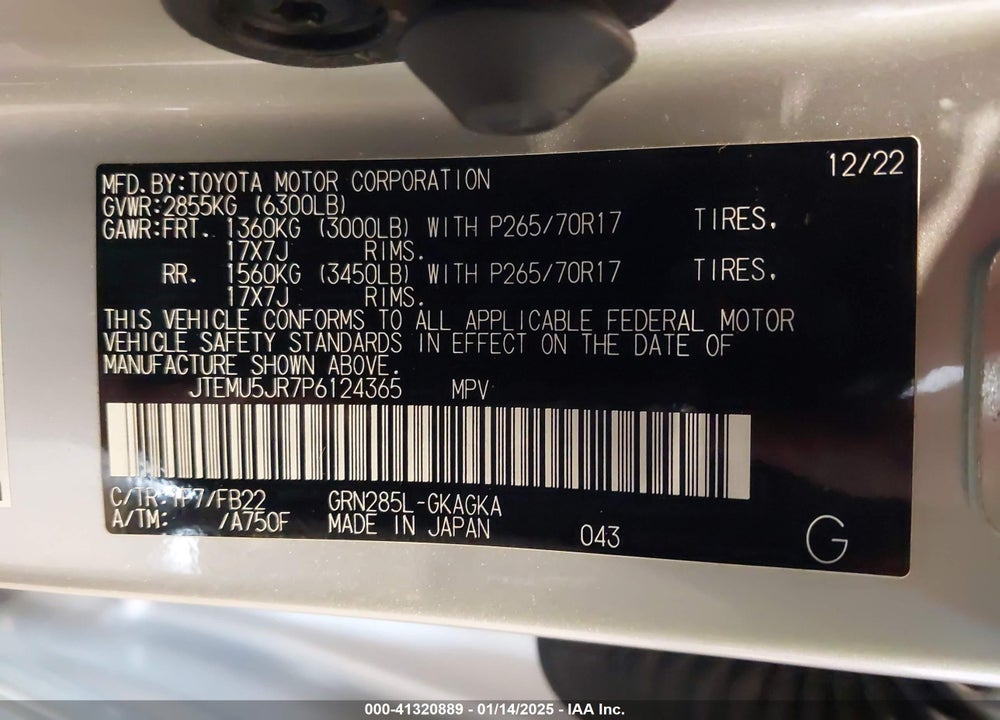2023 TOYOTA 4RUNNER SR5 VIN: JTEMU5JR7P6124365