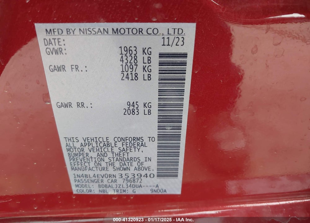 2024 NISSAN ALTIMA VIN: 1N4BL4EV0RN353940