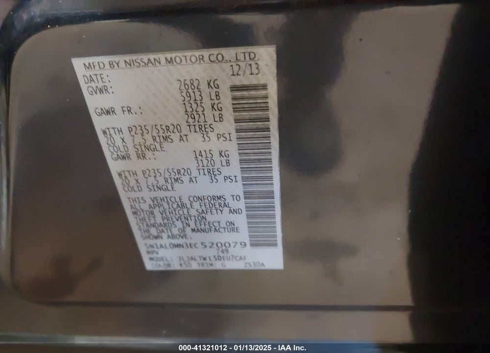 2014 INFINITI QX60 VIN: 5N1AL0MN3EC520079