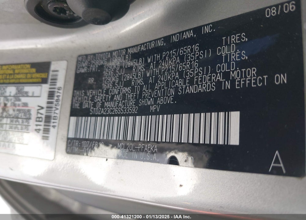 2006 TOYOTA SIENNA CE VIN: 5TDZA23C26S533592