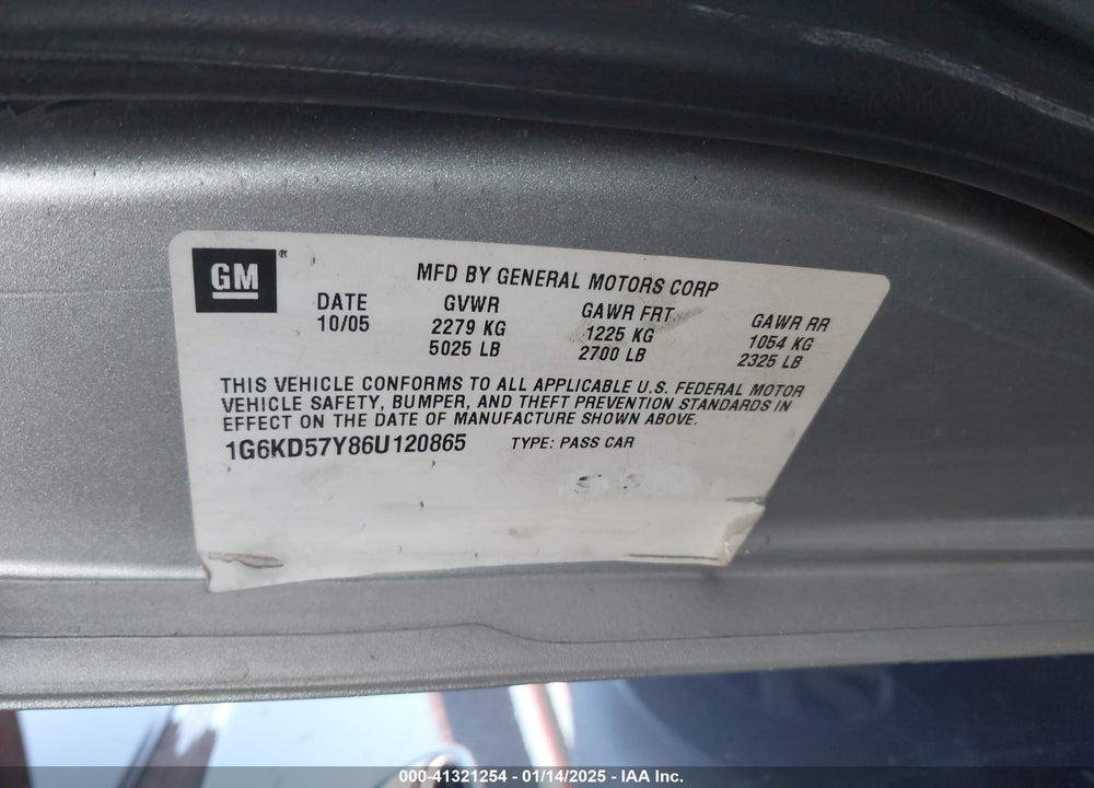 2006 CADILLAC DTS VIN: 1G6KD57Y86U120865