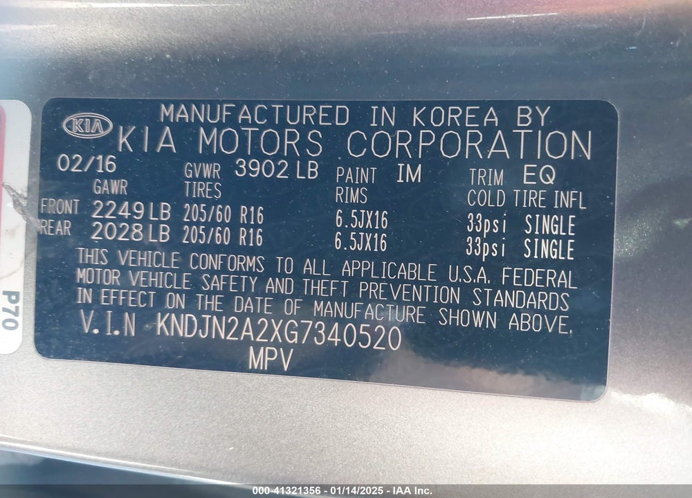 2016 KIA SOUL VIN: KNDJN2A2XG7340520