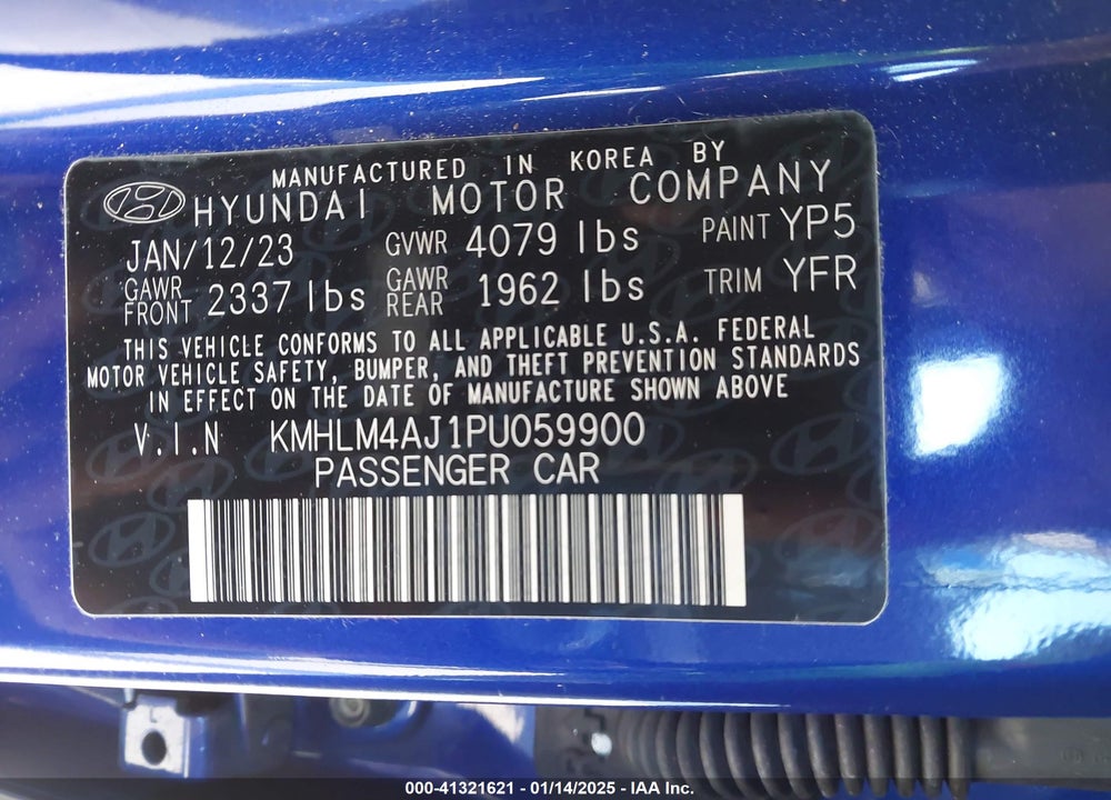 2023 HYUNDAI ELANTRA HYBRID BLUE VIN: KMHLM4AJ1PU059900