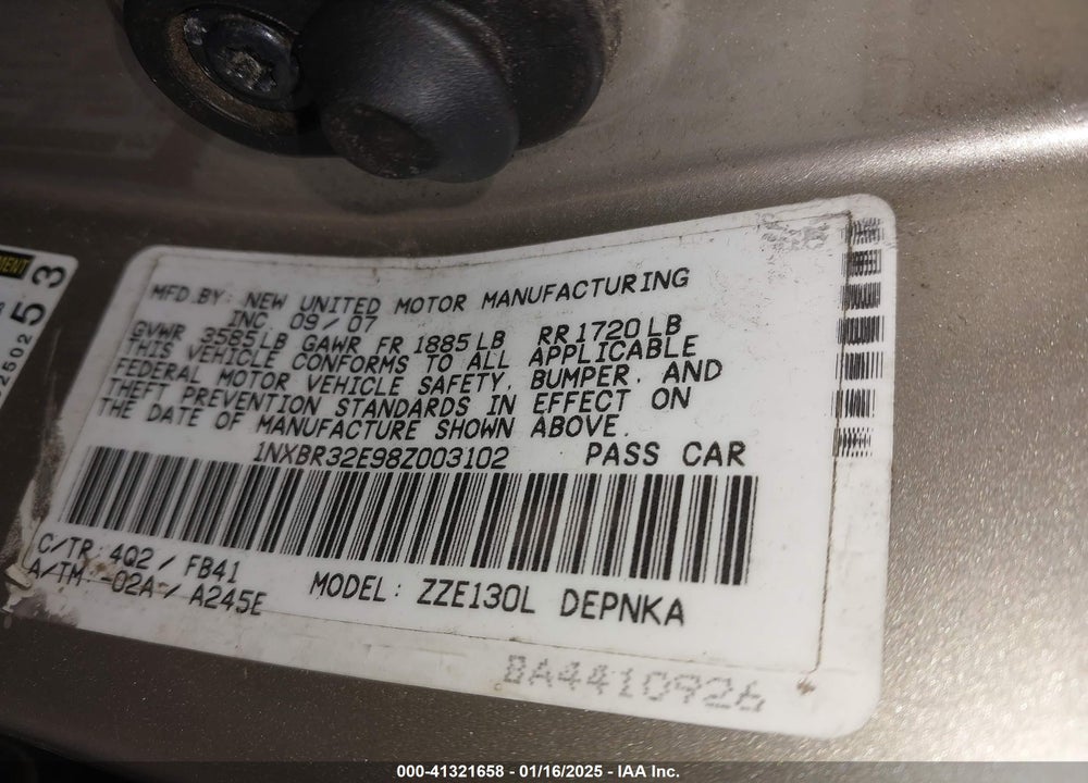 2008 TOYOTA COROLLA VIN: 1NXBR32E98Z003102