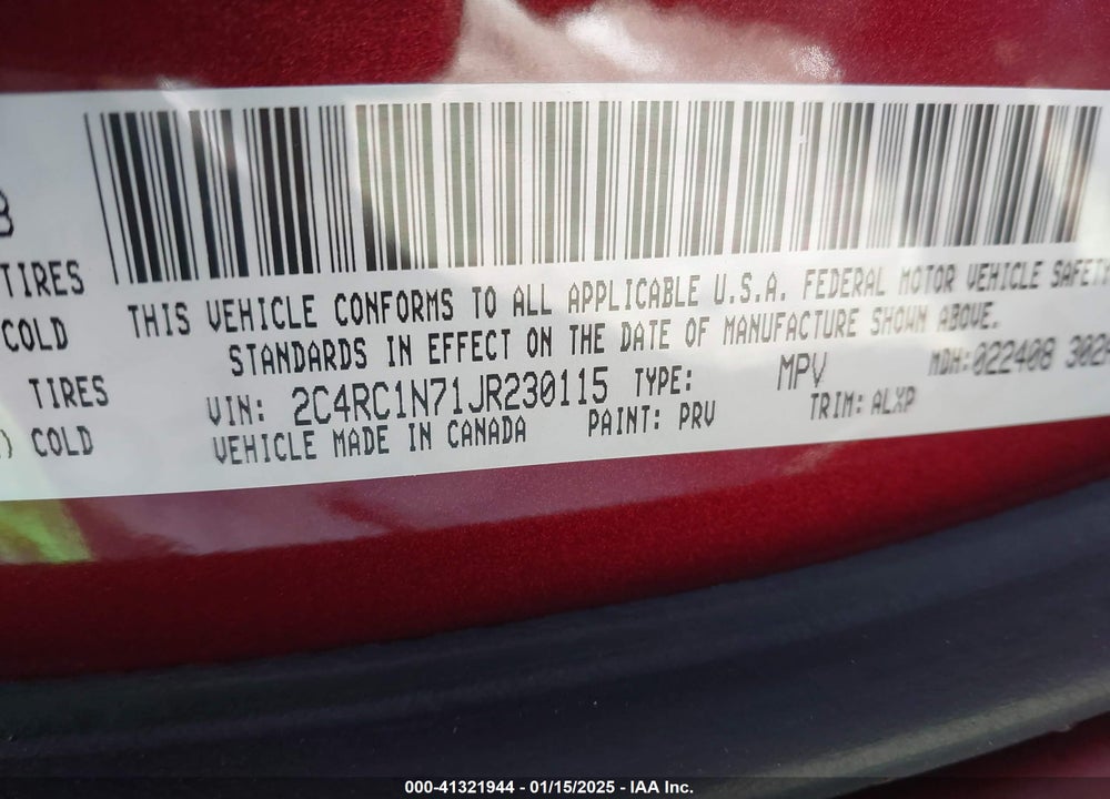 2018 CHRYSLER PACIFICA HYBRID LIMITED VIN: 2C4RC1N71JR230115