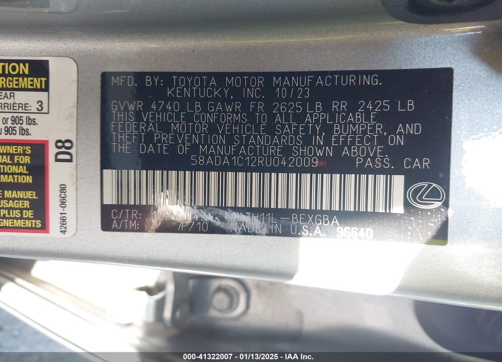 2024 LEXUS ES 300H VIN: 58ADA1C12RU042009
