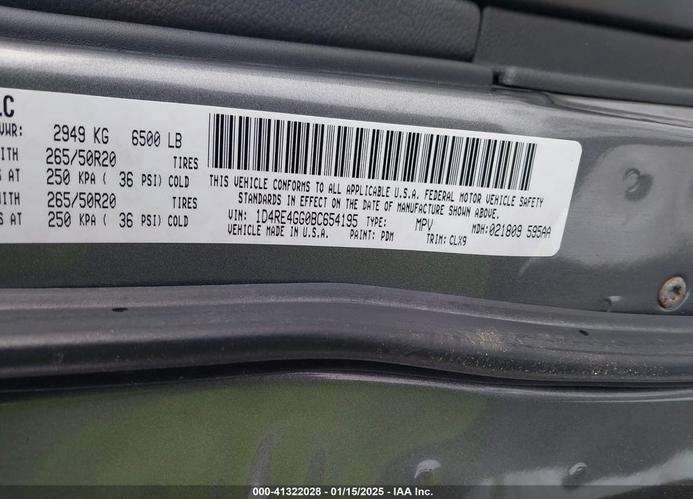 2011 DODGE DURANGO CREW VIN: 1D4RE4GG0BC654195