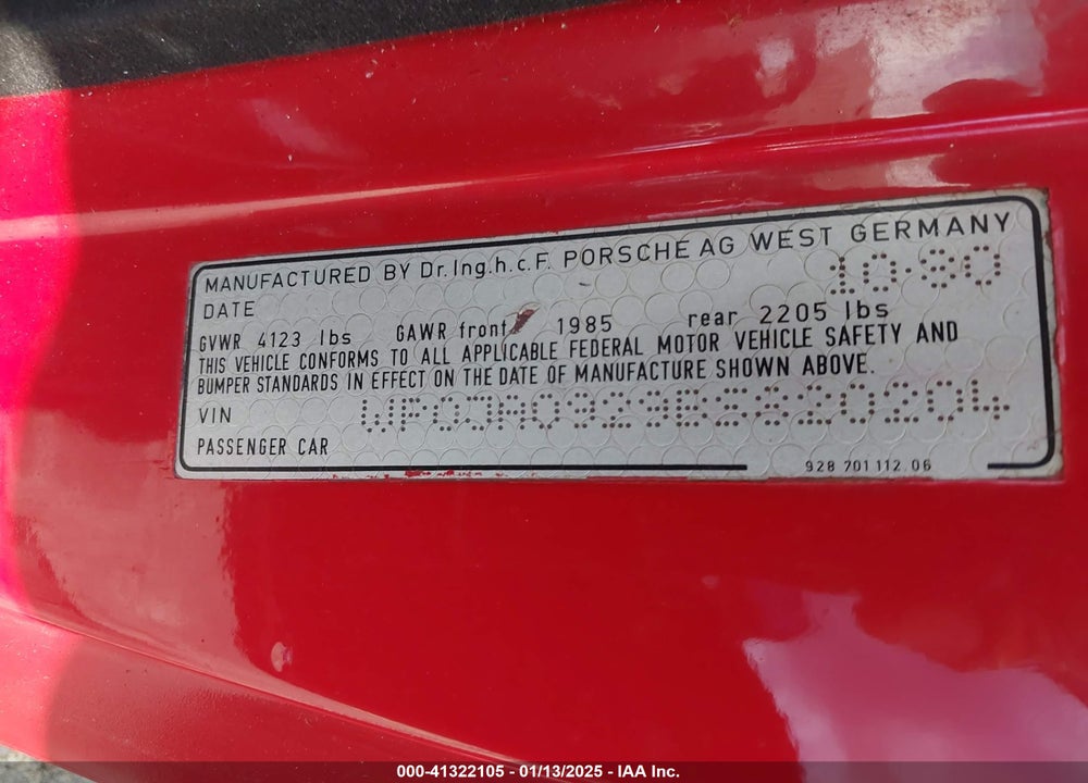 1981 PORSCHE 928 VIN: WP0JA0929BS820204
