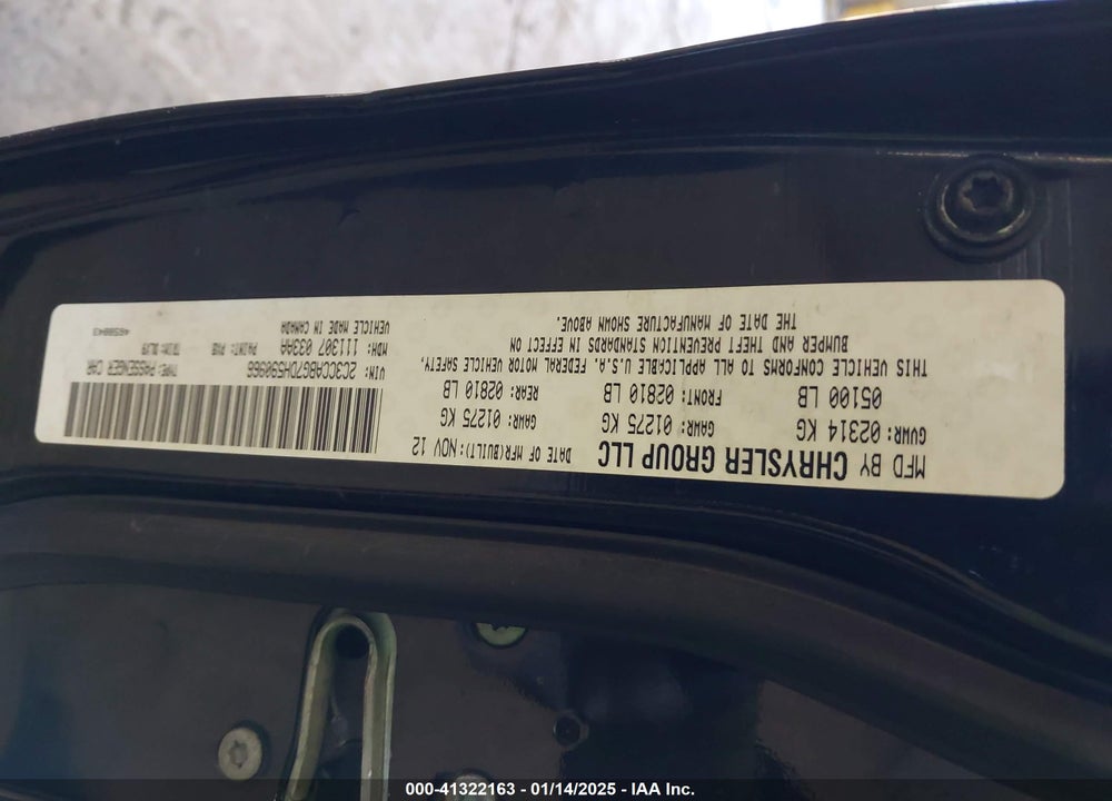 2013 CHRYSLER 300 VIN: 2C3CCABG7DH590966