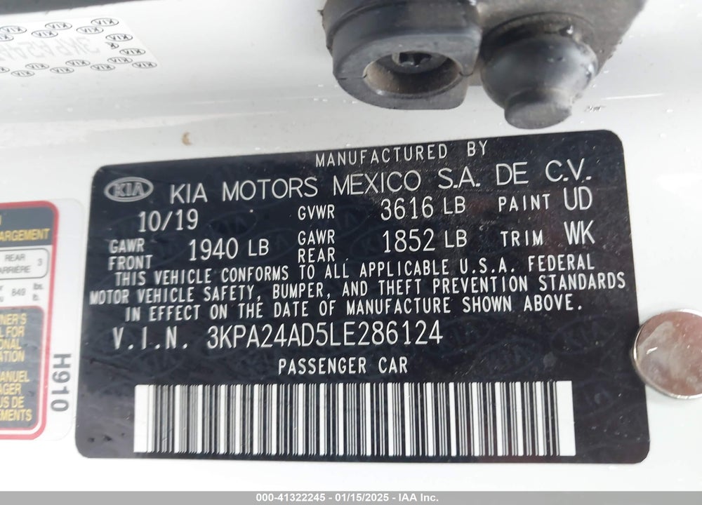 2020 KIA RIO VIN: 3KPA24AD5LE286124