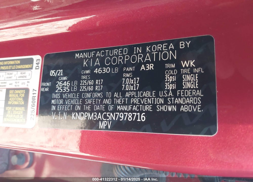 2022 KIA SPORTAGE LX VIN: KNDPM3AC5N7978716
