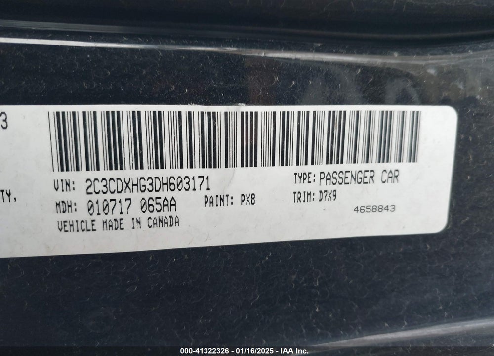 2013 DODGE CHARGER VIN: 2C3CDXHG3DH603171