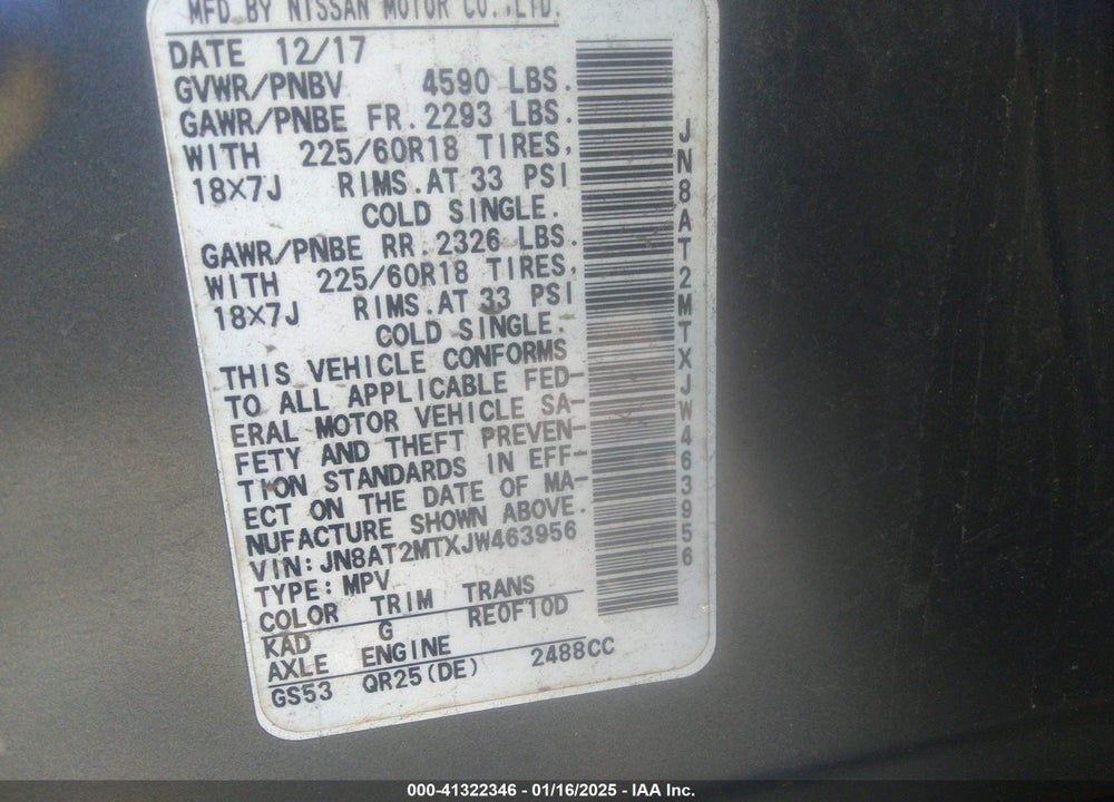 2018 NISSAN ROGUE VIN: JN8AT2MTXJW463956