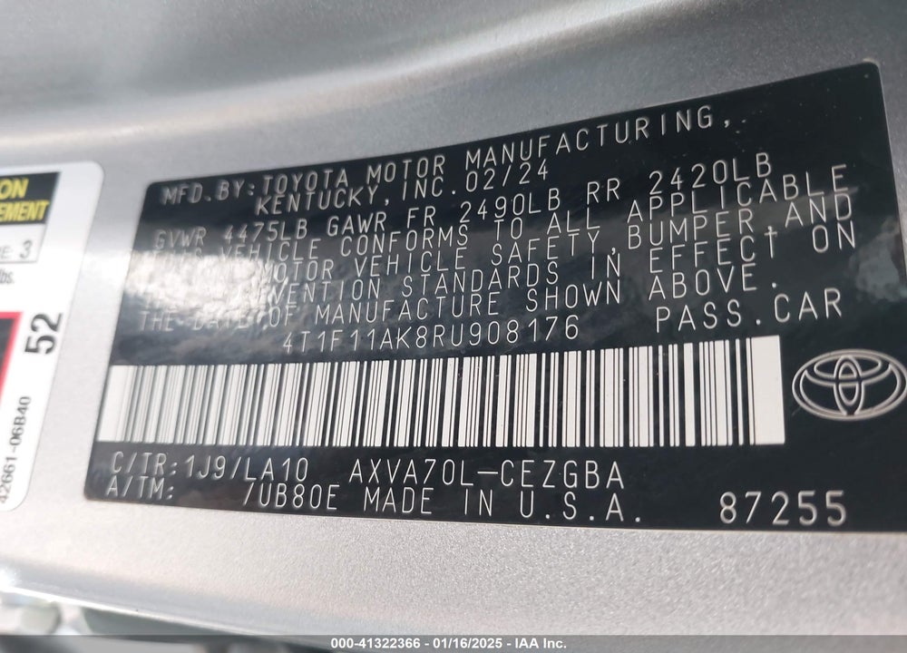 2024 TOYOTA CAMRY VIN: 4T1F11AK8RU908176