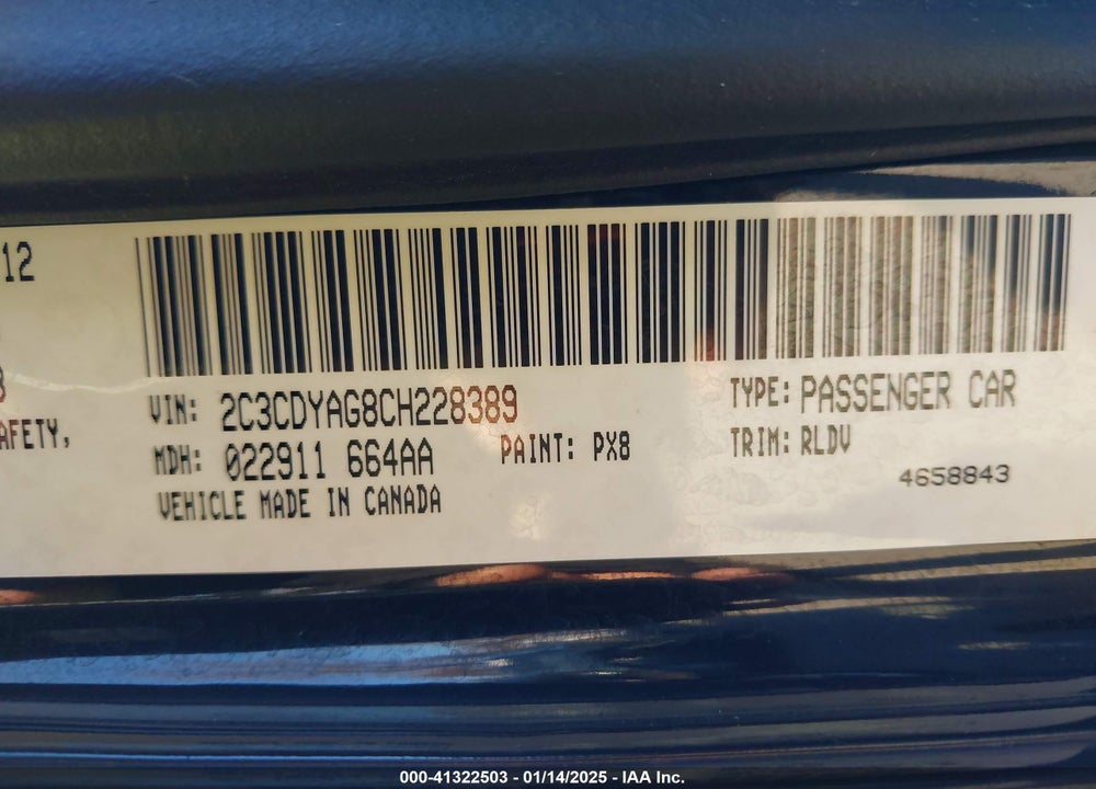 2012 DODGE CHALLENGER VIN: 2C3CDYAG8CH228389