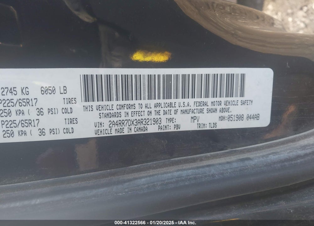 2010 CHRYSLER TOWN & COUNTRY VIN: 2A4RR7DX3AR321903