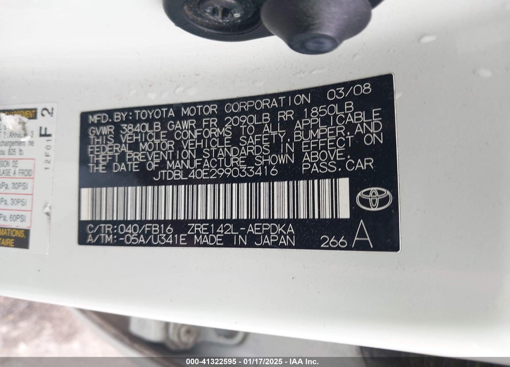 2009 TOYOTA COROLLA LE VIN: JTDBL40E299033416