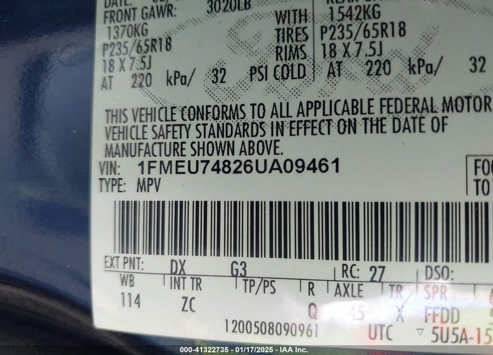 2006 FORD EXPLORER EDDIE BAUER VIN: 1FMEU74826UA09461