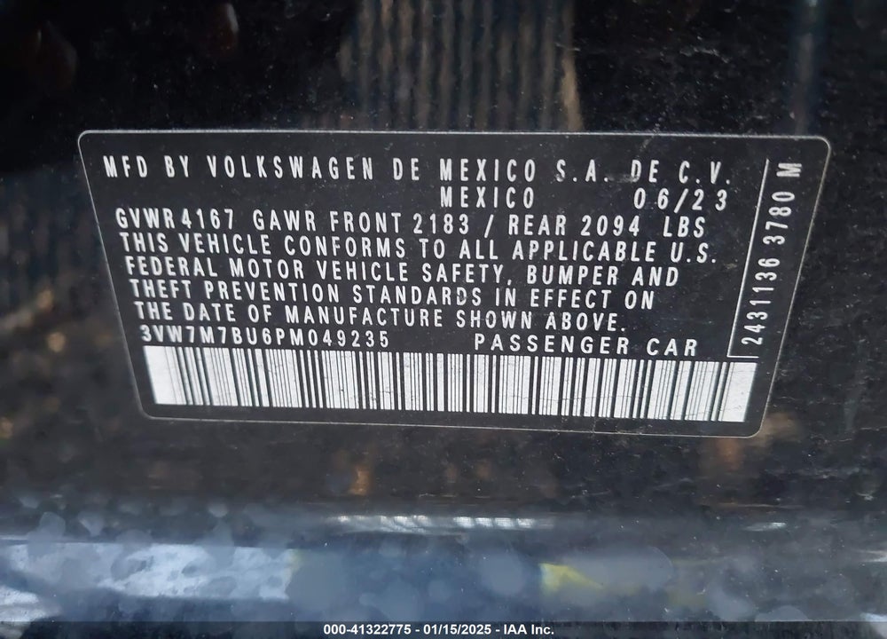 2023 VOLKSWAGEN JETTA VIN: 3VW7M7BU6PM049235