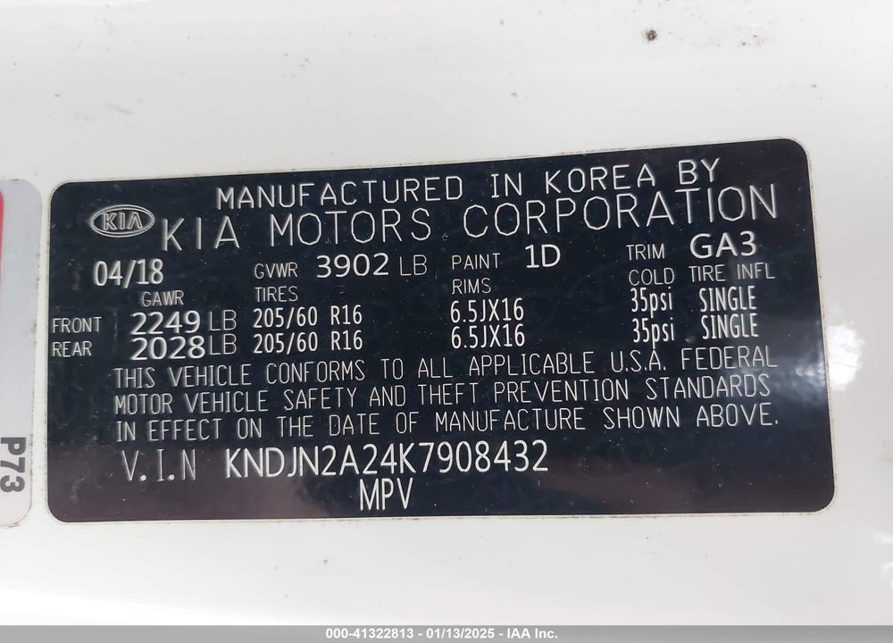 2019 KIA SOUL VIN: KNDJN2A24K7908432