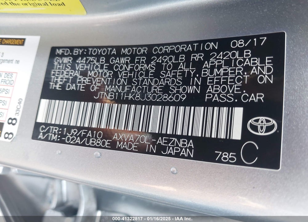 2018 TOYOTA CAMRY LE VIN: JTNB11HK8J3028609
