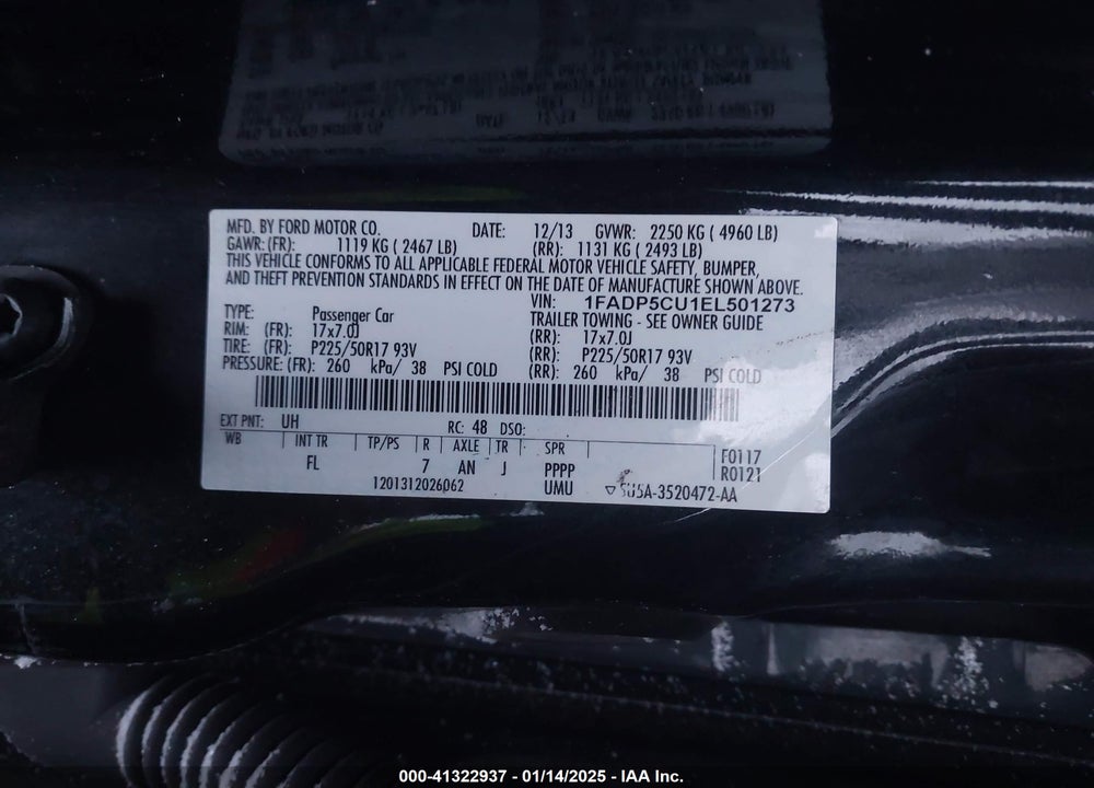 2014 FORD C-MAX ENERGI SEL VIN: 1FADP5CU1EL501273