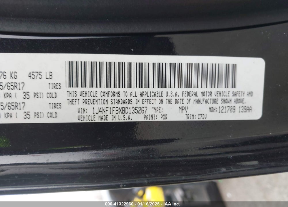 2011 JEEP COMPASS VIN: 1J4NF1FBXBD135267