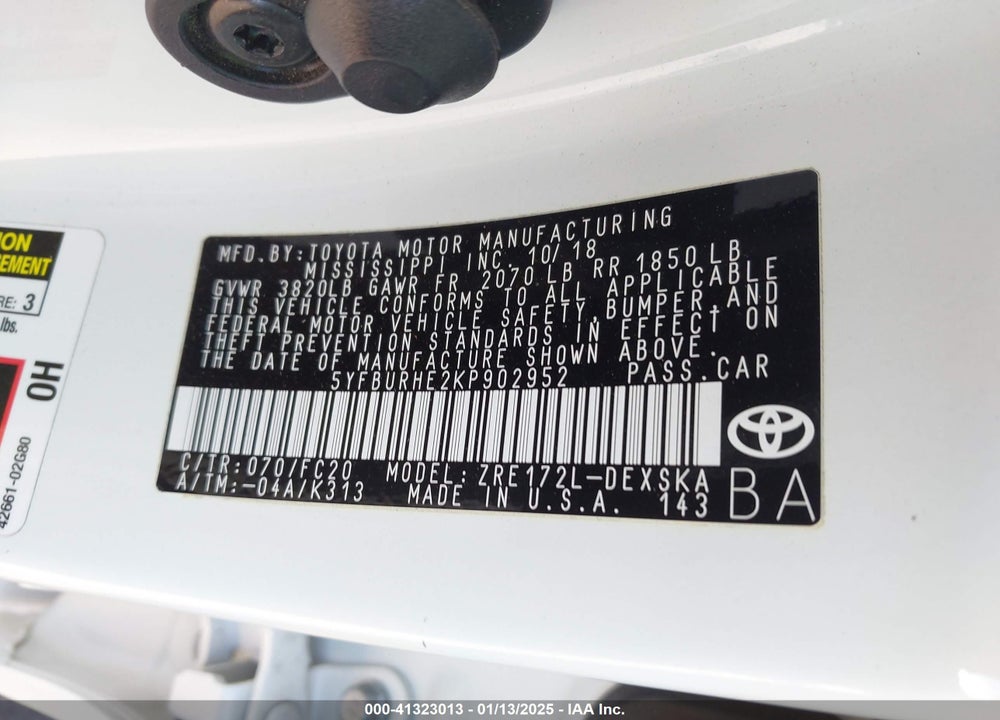 2019 TOYOTA COROLLA SE VIN: 5YFBURHE2KP902952