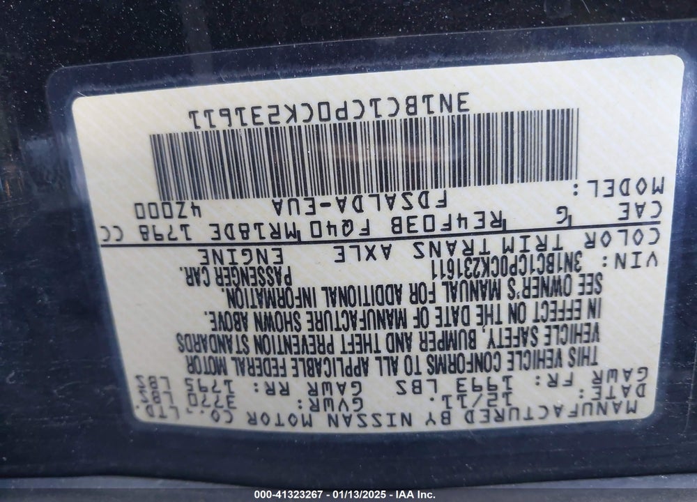 2012 NISSAN VERSA 1.8 S VIN: 3N1BC1CP0CK231611