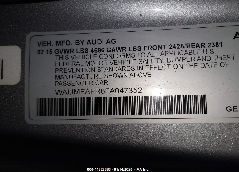 2015 AUDI A5 VIN: WAUMFAFR6FA047352