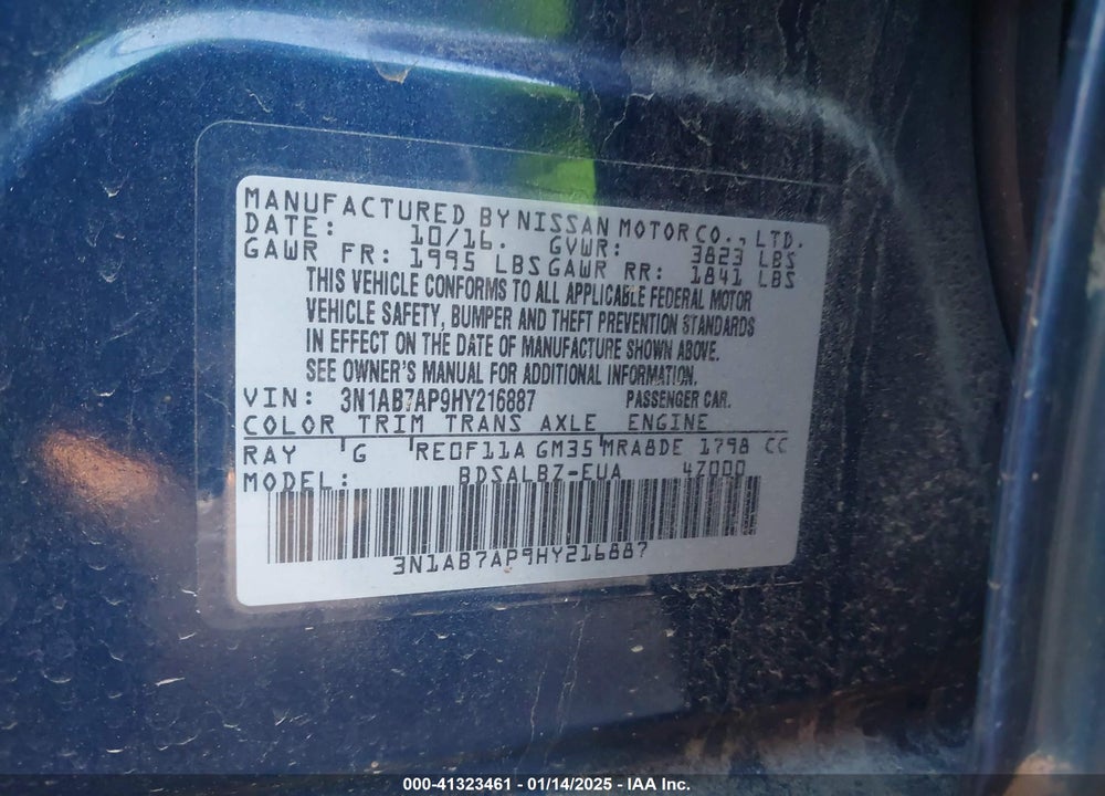 2017 NISSAN SENTRA VIN: 3N1AB7AP9HY216887
