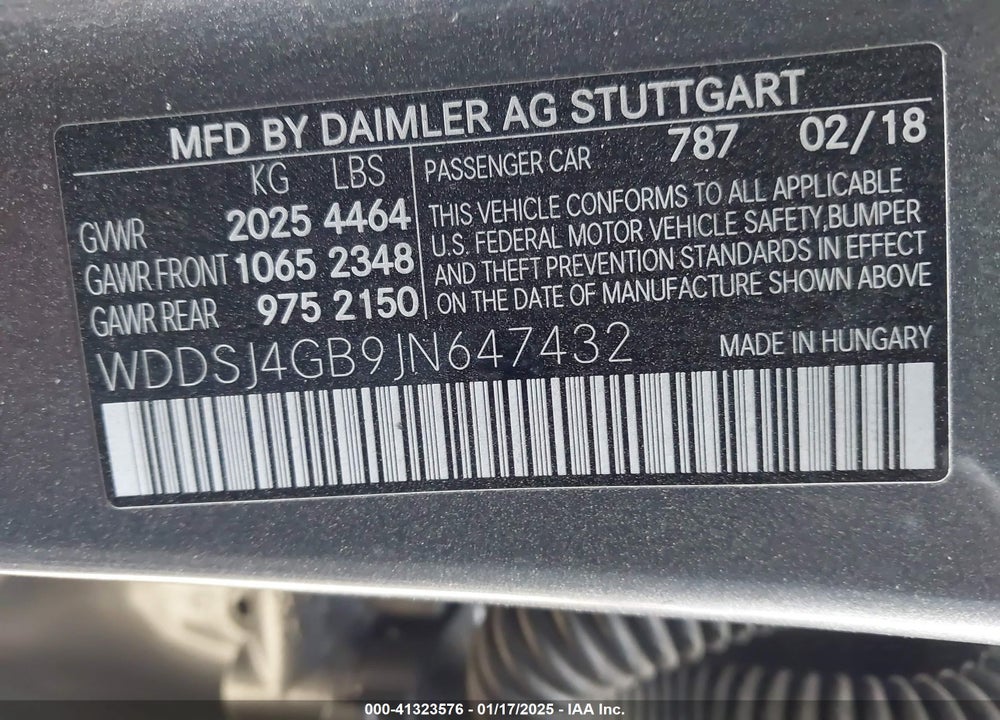 2018 MERCEDES-BENZ CLA VIN: WDDSJ4GB9JN647432
