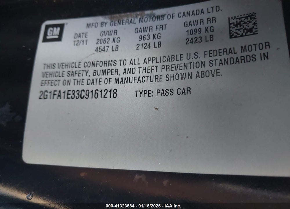 2012 CHEVROLET CAMARO VIN: 2G1FA1E33C9161218