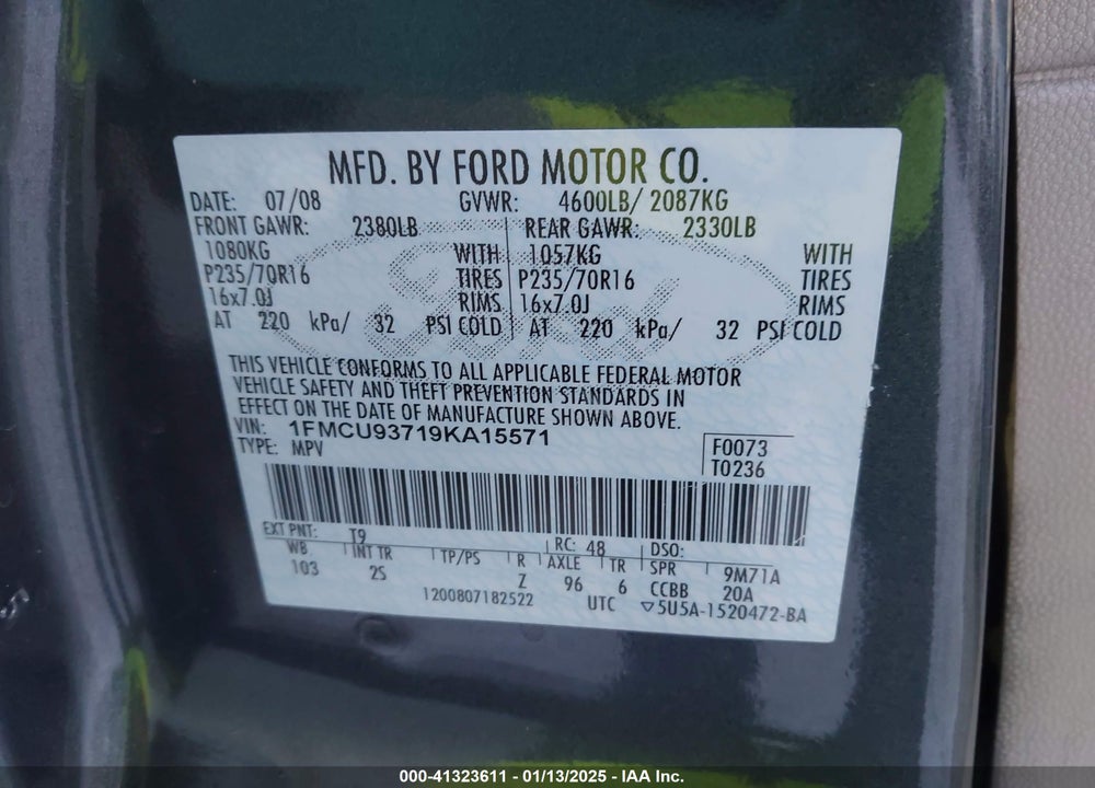 2009 FORD ESCAPE XLT VIN: 1FMCU93719KA15571