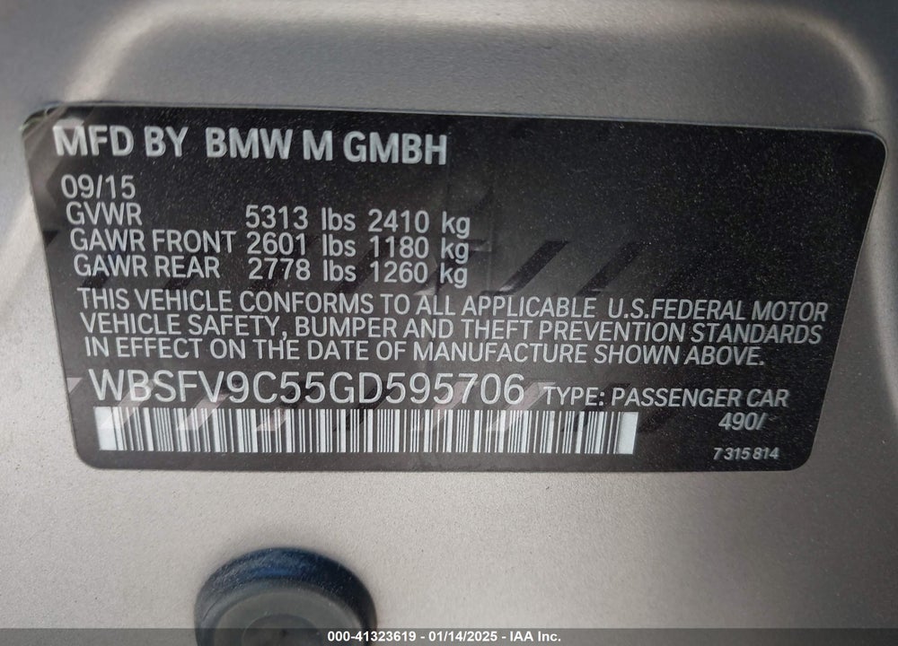 2016 BMW M5 VIN: WBSFV9C55GD595706