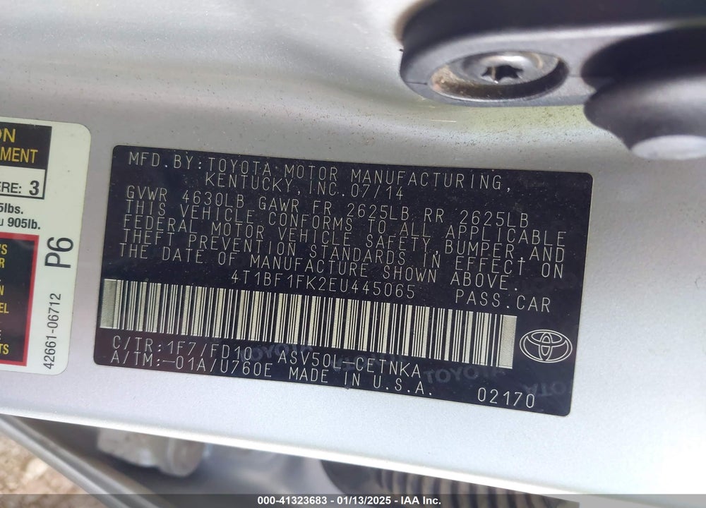 2014 TOYOTA CAMRY VIN: 4T1BF1FK2EU445065