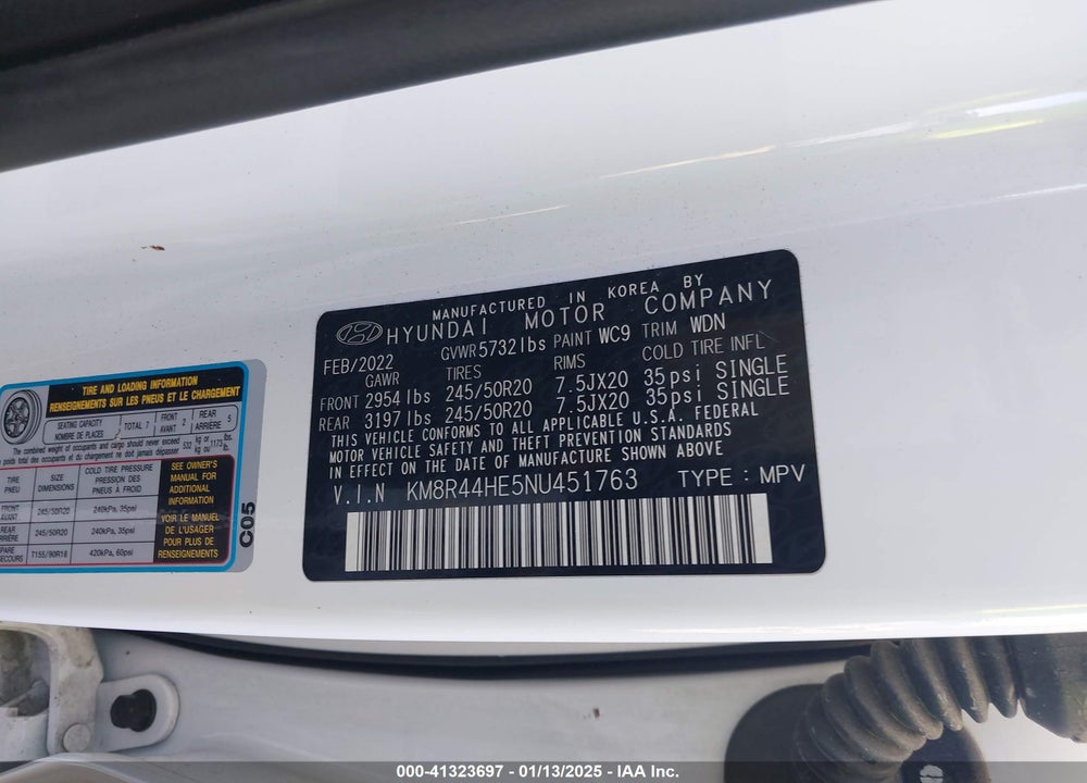 2022 HYUNDAI PALISADE VIN: KM8R44HE5NU451763