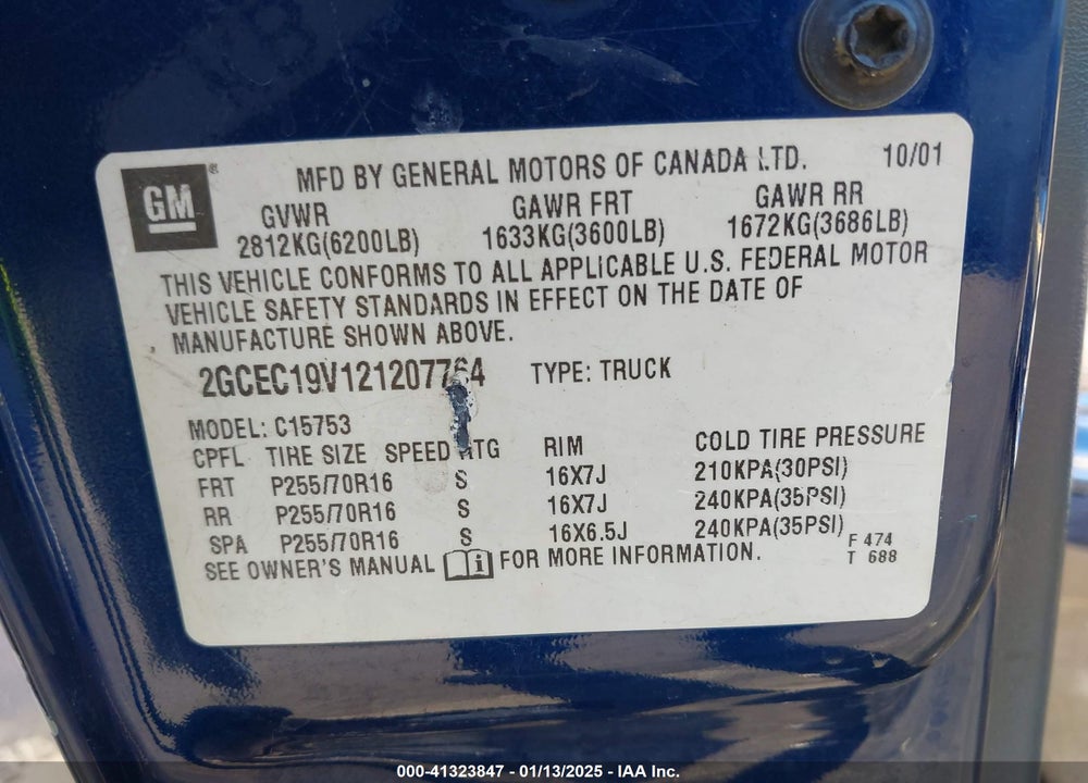 2002 CHEVROLET SILVERADO 1500 LS VIN: 2GCEC19V121207764