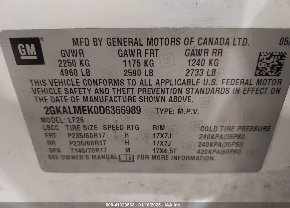 2013 GMC TERRAIN SLE-1 VIN: 2GKALMEK0D6366989