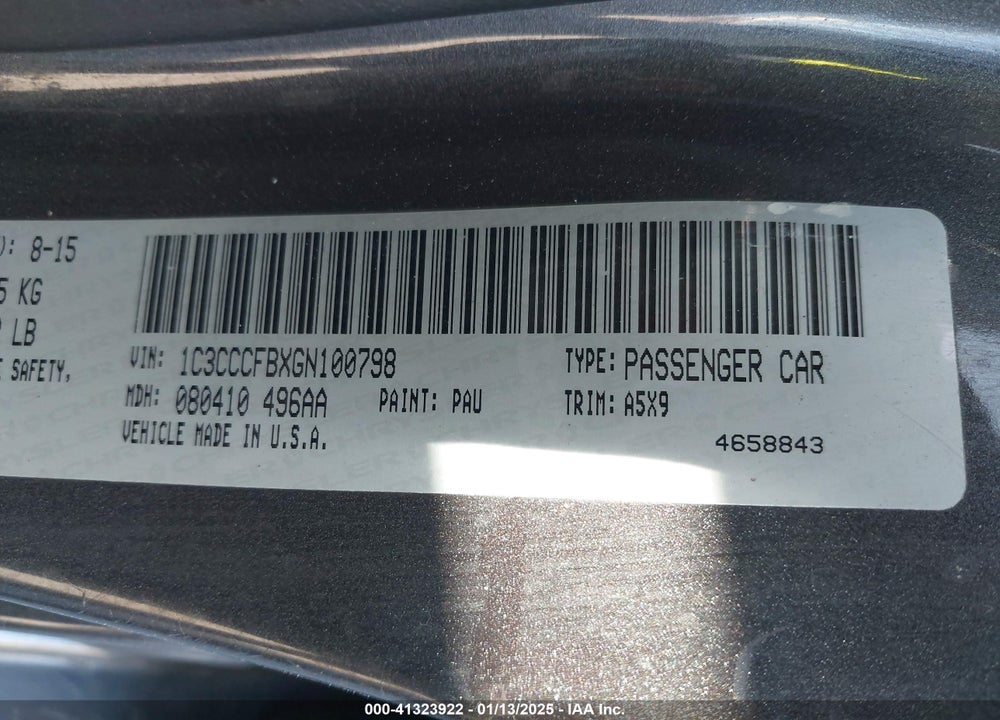 2016 CHRYSLER 200 VIN: 1C3CCCFBXGN100798