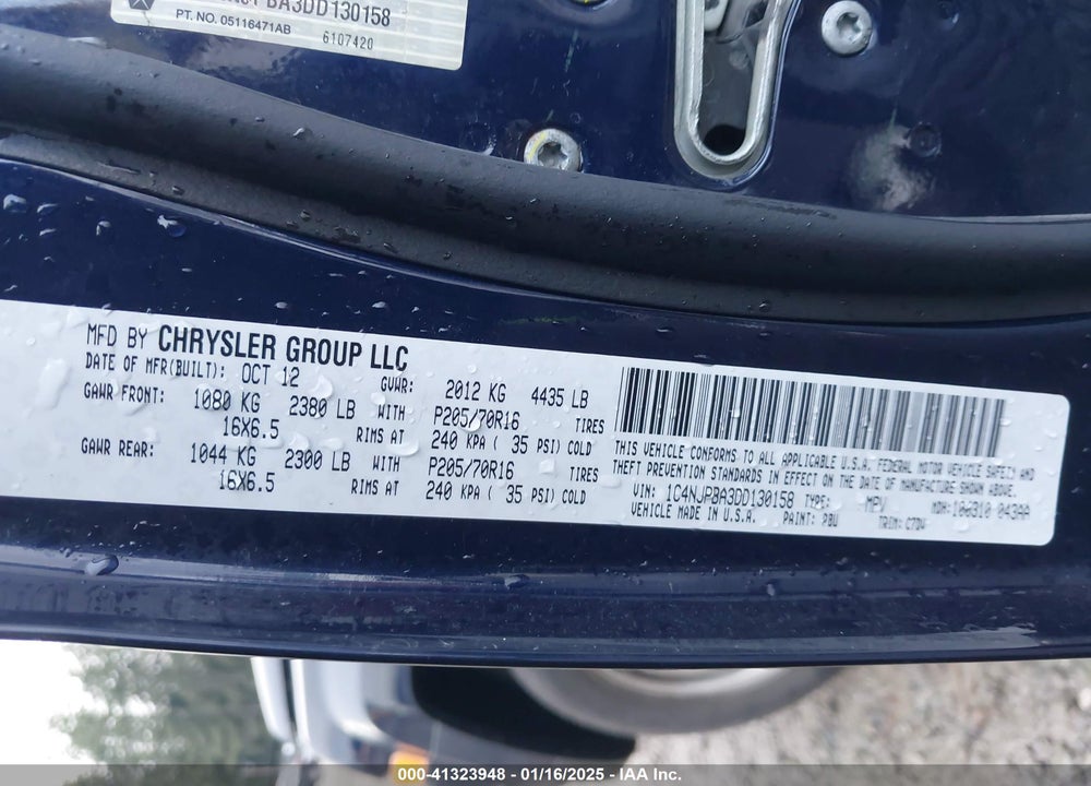 2013 JEEP PATRIOT SPORT VIN: 1C4NJPBA3DD130158