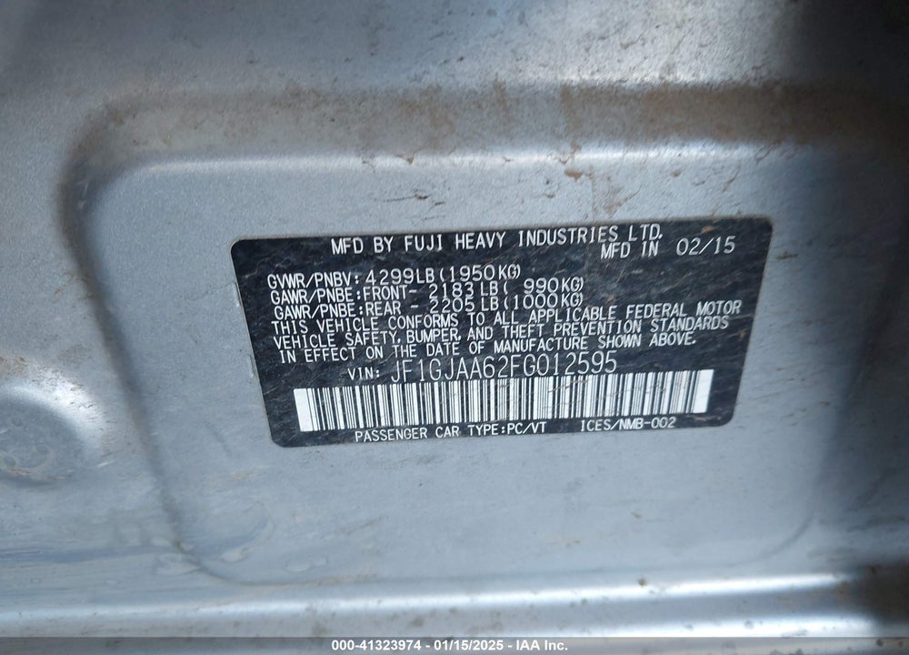 2015 SUBARU IMPREZA VIN: JF1GJAA62FG012595
