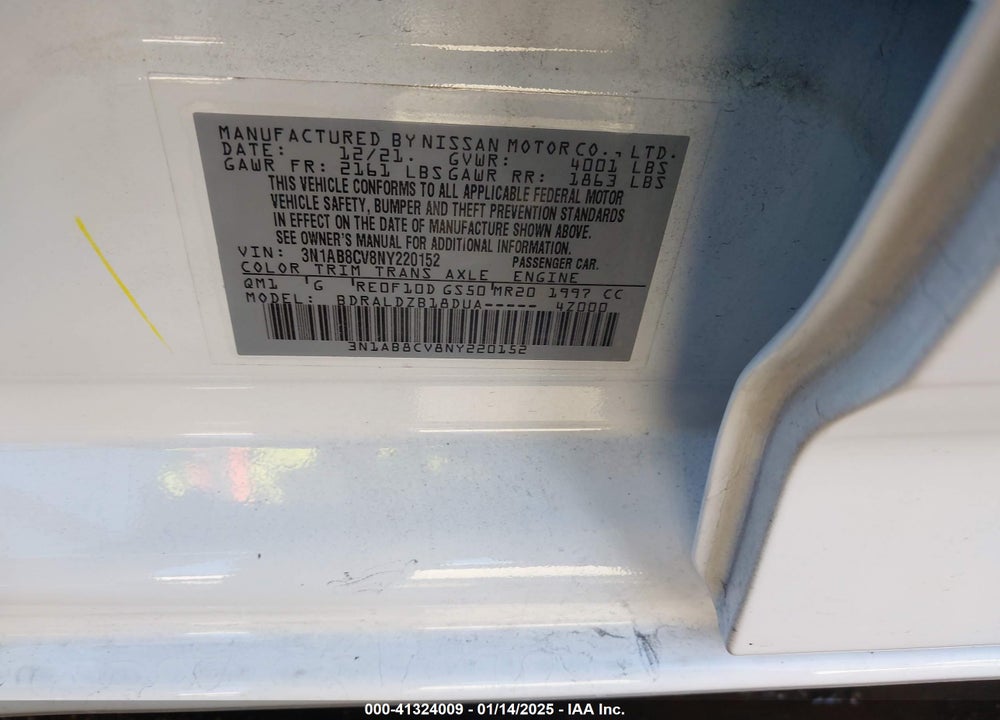 2022 NISSAN SENTRA VIN: 3N1AB8CV8NY220152