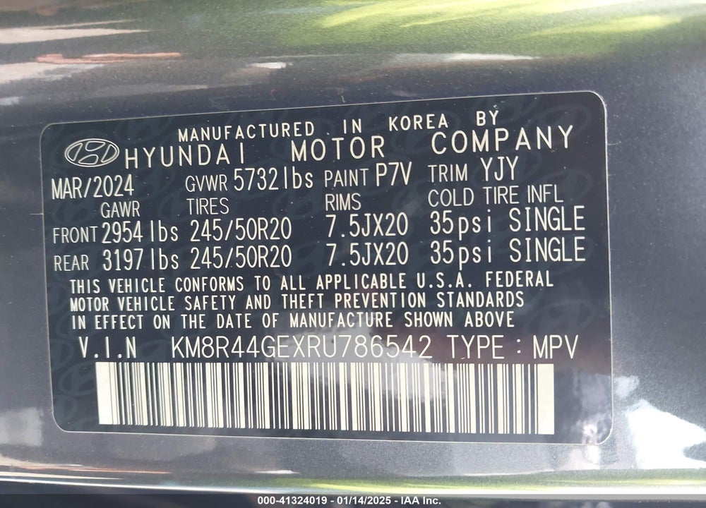 2024 HYUNDAI PALISADE SEL VIN: KM8R44GEXRU786542