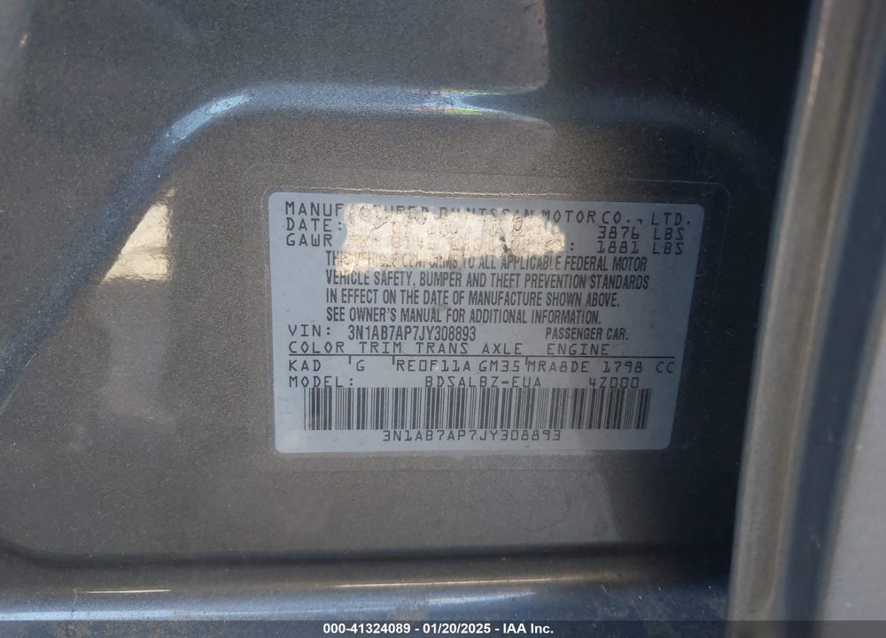 2018 NISSAN SENTRA VIN: 3N1AB7AP7JY308893