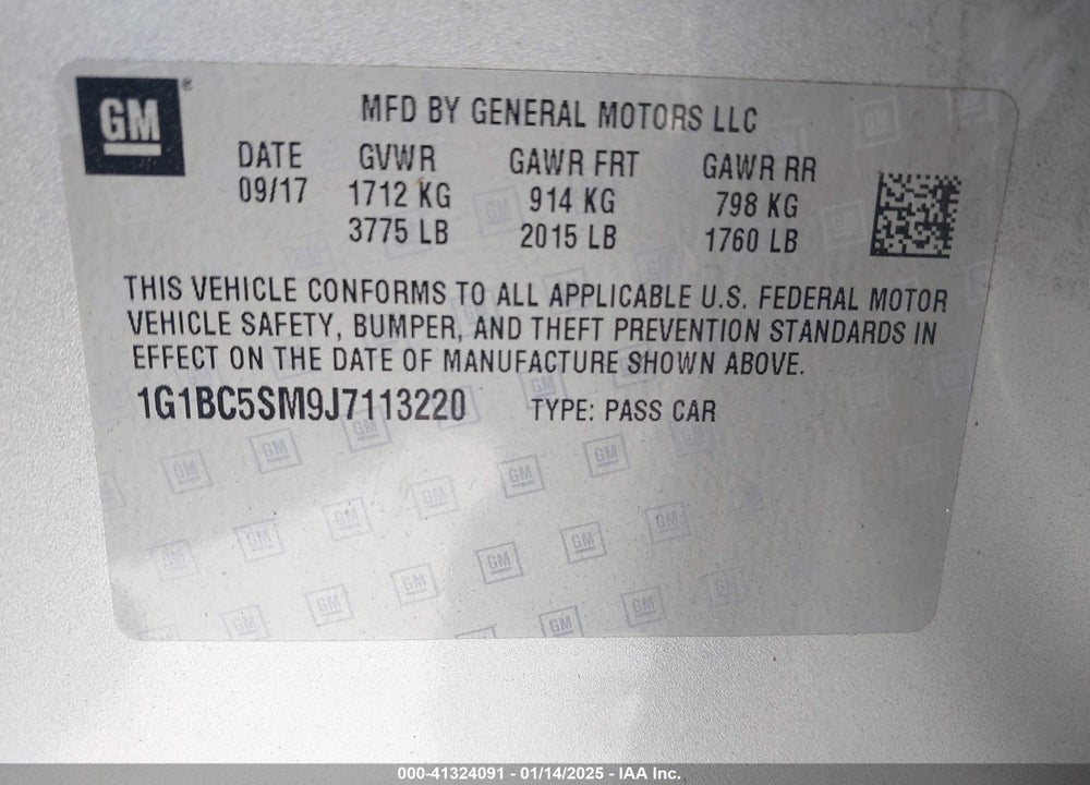 2018 CHEVROLET CRUZE LS AUTO VIN: 1G1BC5SM9J7113220