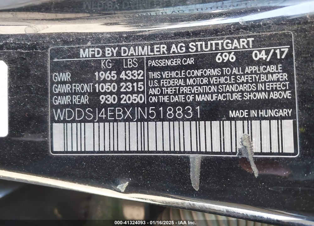 2018 MERCEDES-BENZ CLA 250 VIN: WDDSJ4EBXJN518831