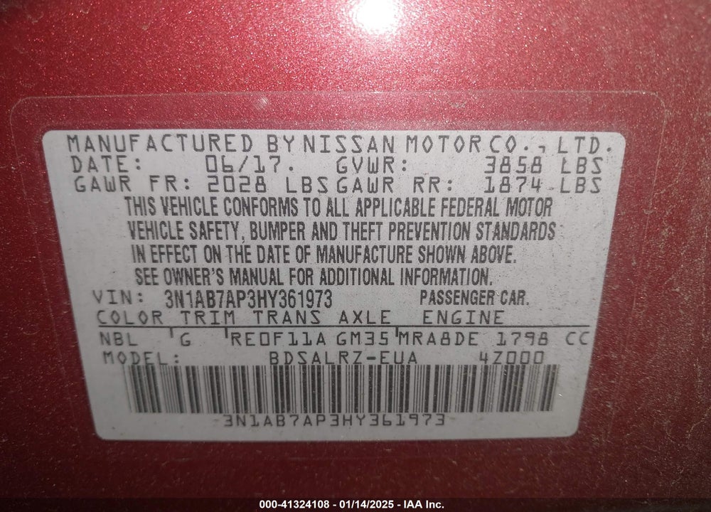 2017 NISSAN SENTRA VIN: 3N1AB7AP3HY361973