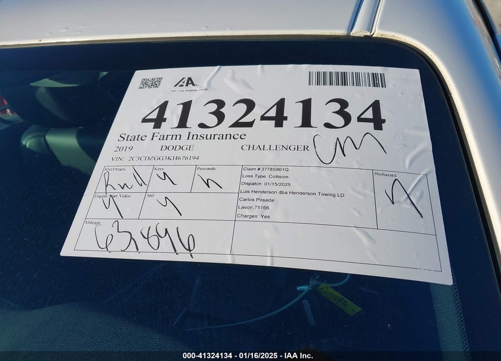 2019 DODGE CHALLENGER VIN: 2C3CDZGG3KH676194
