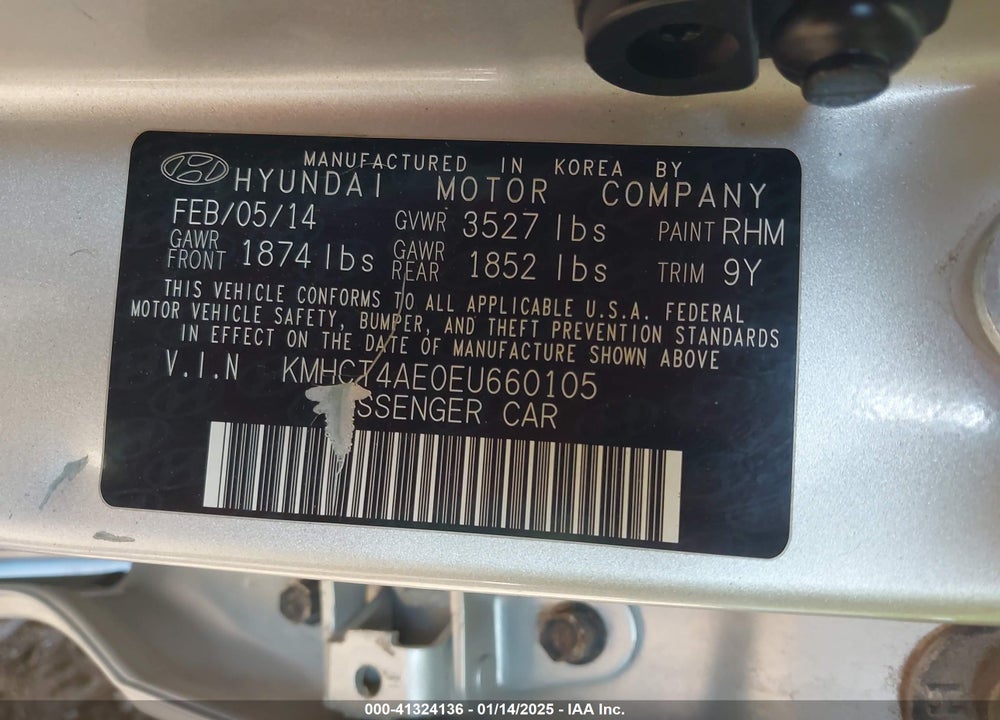 2014 HYUNDAI ACCENT VIN: KMHCT4AE0EU660105